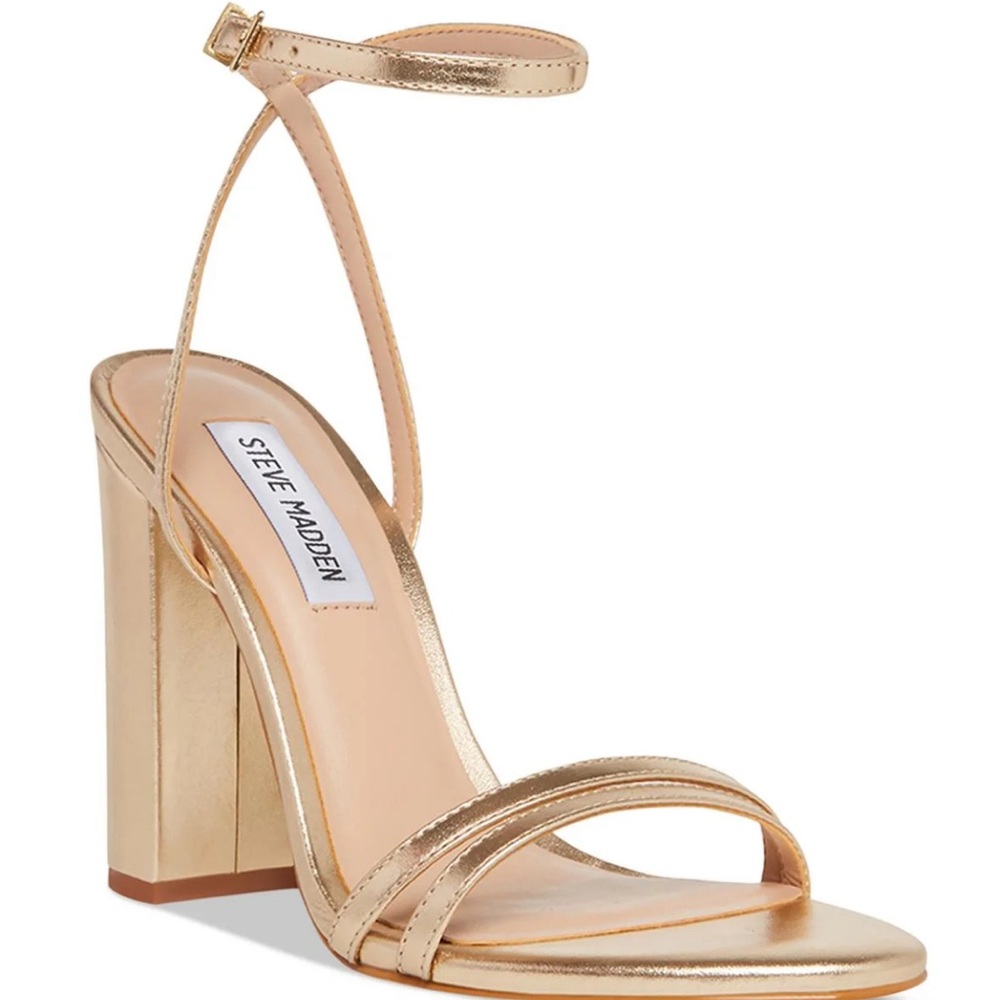 Steve Madden Women's Gold Candid Leather Evening Ankle Strap Shoes